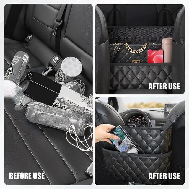 Alt view image 5 of 7 - Car Purse Holder Between Seats, Large Capacity Purse Holder for Car, Storage Bag for Backseat Pet Kid Barrier, Universal for SUV, Truck, RV (Black)
