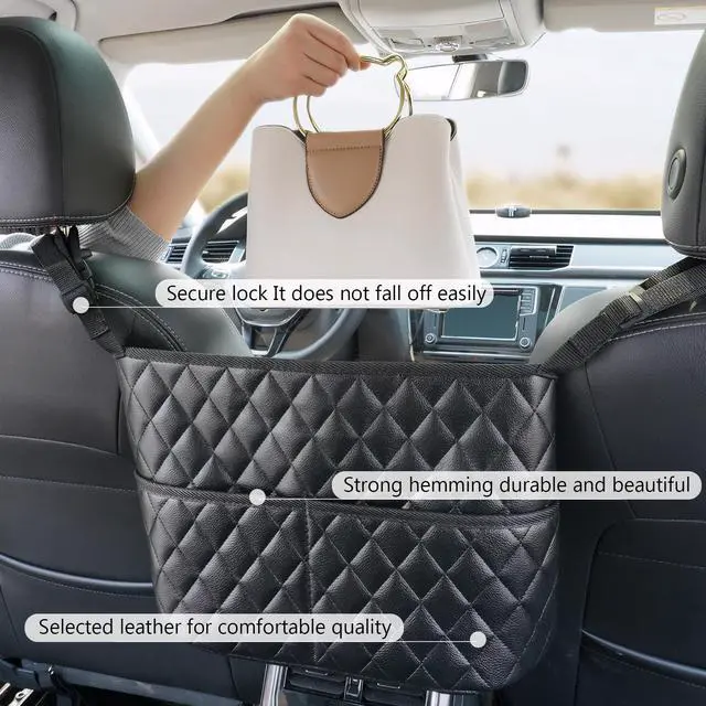 Alt view image 6 of 7 - Car Purse Holder Between Seats, Large Capacity Purse Holder for Car, Storage Bag for Backseat Pet Kid Barrier, Universal for SUV, Truck, RV (Black)