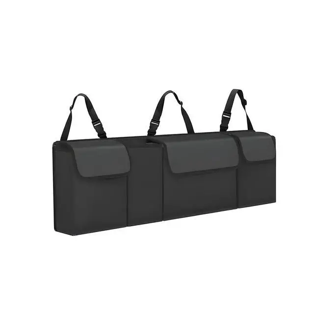 Alt view image 2 of 6 - Car Trunk Organizer, Waterproof Backseat Hanging Large Storage with Adjustable Straps, Collapsible Cargo Bag with 4 Pockets, Car Interior Accessories for Truck, SUV, MPV (Black)