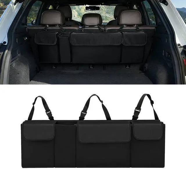 Main image of Car Trunk Organizer, Waterproof Backseat Hanging Large Storage with Adjustable Straps, Collapsible Cargo Bag with 4 Pockets, Car Interior Accessories for Truck, SUV, MPV (Black)