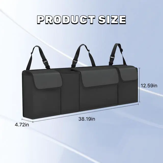 Alt view image 3 of 6 - Car Trunk Organizer, Waterproof Backseat Hanging Large Storage with Adjustable Straps, Collapsible Cargo Bag with 4 Pockets, Car Interior Accessories for Truck, SUV, MPV (Black)