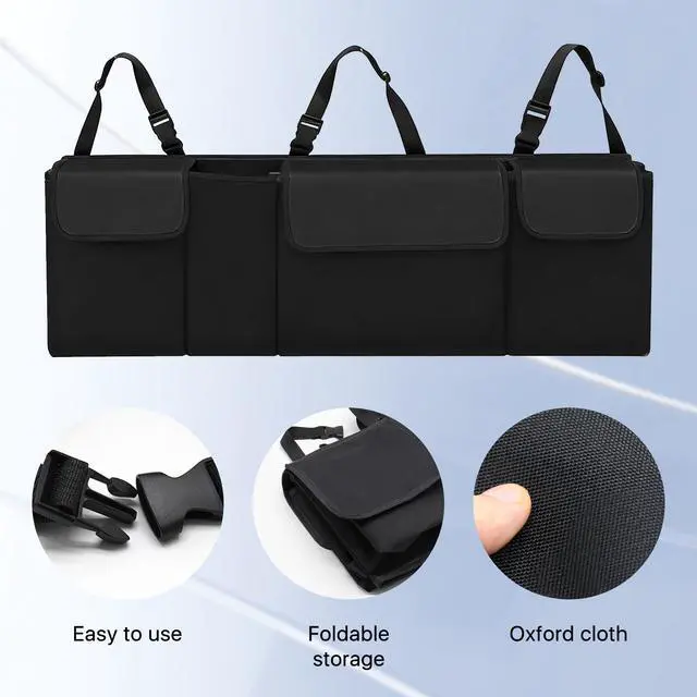 Alt view image 4 of 6 - Car Trunk Organizer, Waterproof Backseat Hanging Large Storage with Adjustable Straps, Collapsible Cargo Bag with 4 Pockets, Car Interior Accessories for Truck, SUV, MPV (Black)