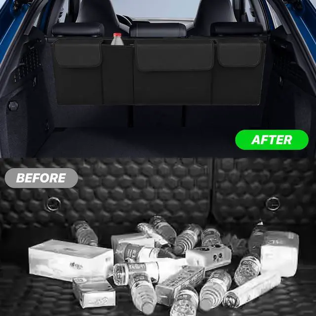 Alt view image 6 of 6 - Car Trunk Organizer, Waterproof Backseat Hanging Large Storage with Adjustable Straps, Collapsible Cargo Bag with 4 Pockets, Car Interior Accessories for Truck, SUV, MPV (Black)