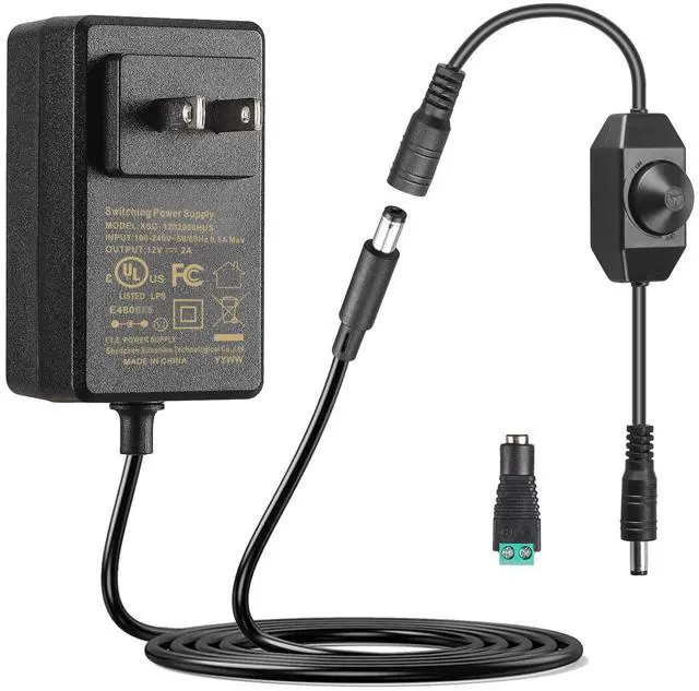 Main image of 12V 2A Power Supply Class 2 UL Listed with LED Dimmer Switch,24W 100-240V AC/DC 12Volt 2Amp 1.5A 1A Adapter Power Supply with 5.5mm x 2.1 DC Jack Connector for LED Strip Light & Other Device