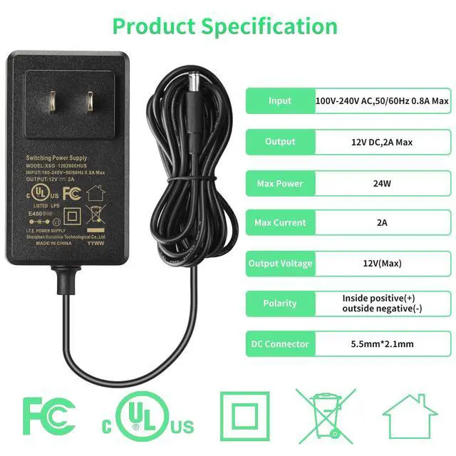 Alt view image 2 of 7 - 12V 2A Power Supply Class 2 UL Listed with LED Dimmer Switch,24W 100-240V AC/DC 12Volt 2Amp 1.5A 1A Adapter Power Supply with 5.5mm x 2.1 DC Jack Connector for LED Strip Light & Other Device