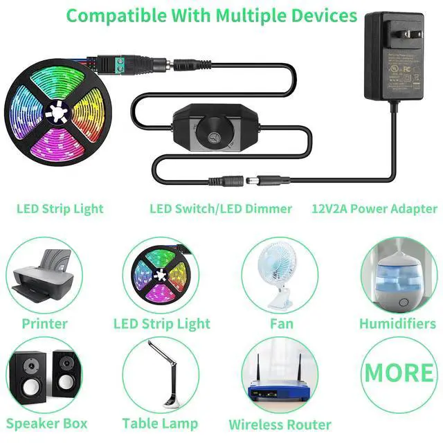 Alt view image 5 of 7 - 12V 2A Power Supply Class 2 UL Listed with LED Dimmer Switch,24W 100-240V AC/DC 12Volt 2Amp 1.5A 1A Adapter Power Supply with 5.5mm x 2.1 DC Jack Connector for LED Strip Light & Other Device