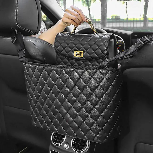 Main image of Car Net Pocket Handbag Holder, PU Leather Handbag Holder for Car,Car Handbag and Purse Holder,Car Net Handbag Holder,Car Storage for Purse & Pocket for Smaller Items