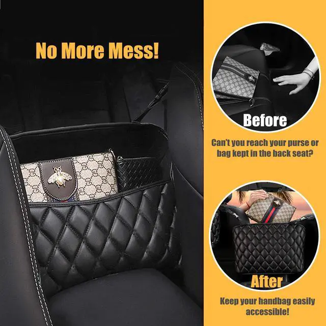 Alt view image 2 of 7 - Car Net Pocket Handbag Holder, PU Leather Handbag Holder for Car,Car Handbag and Purse Holder,Car Net Handbag Holder,Car Storage for Purse & Pocket for Smaller Items