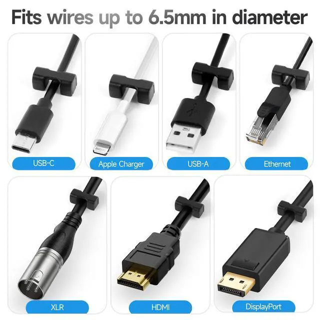 Alt view image 5 of 7 - 10 Pack Magnetic Cord Organizer Holder, Cable Clips - Strong Magnet Wire Management for Desk, Under Desk, Nightstand, Office, Car, Kitchen, Adjustable