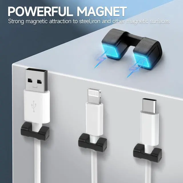 Alt view image 3 of 7 - 10 Pack Magnetic Cord Organizer Holder, Cable Clips - Strong Magnet Wire Management for Desk, Under Desk, Nightstand, Office, Car, Kitchen, Adjustable