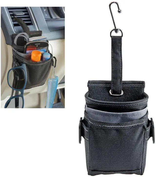 Main image of Road DriverPockets Car Pouch - Air Vent Pocket and Vent Cell Phone Holder for Car - Front Seat Organizer with 3 Pockets, Hanging Hooks and Charging Port
