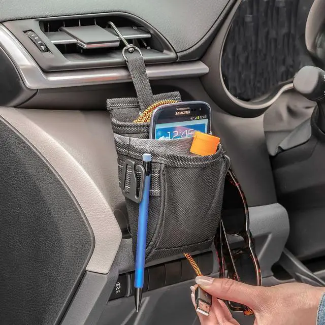 Alt view image 2 of 7 - Road DriverPockets Car Pouch - Air Vent Pocket and Vent Cell Phone Holder for Car - Front Seat Organizer with 3 Pockets, Hanging Hooks and Charging Port