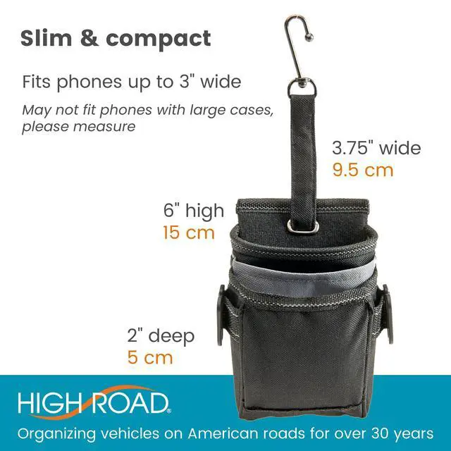 Alt view image 7 of 7 - Road DriverPockets Car Pouch - Air Vent Pocket and Vent Cell Phone Holder for Car - Front Seat Organizer with 3 Pockets, Hanging Hooks and Charging Port