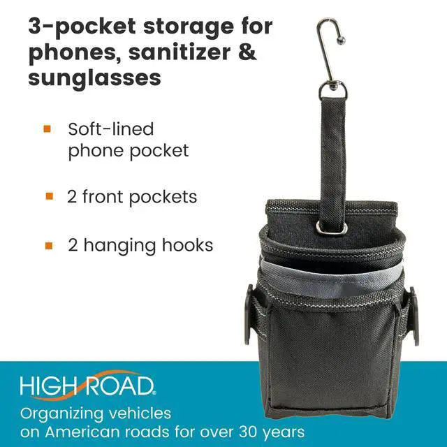 Alt view image 5 of 7 - Road DriverPockets Car Pouch - Air Vent Pocket and Vent Cell Phone Holder for Car - Front Seat Organizer with 3 Pockets, Hanging Hooks and Charging Port