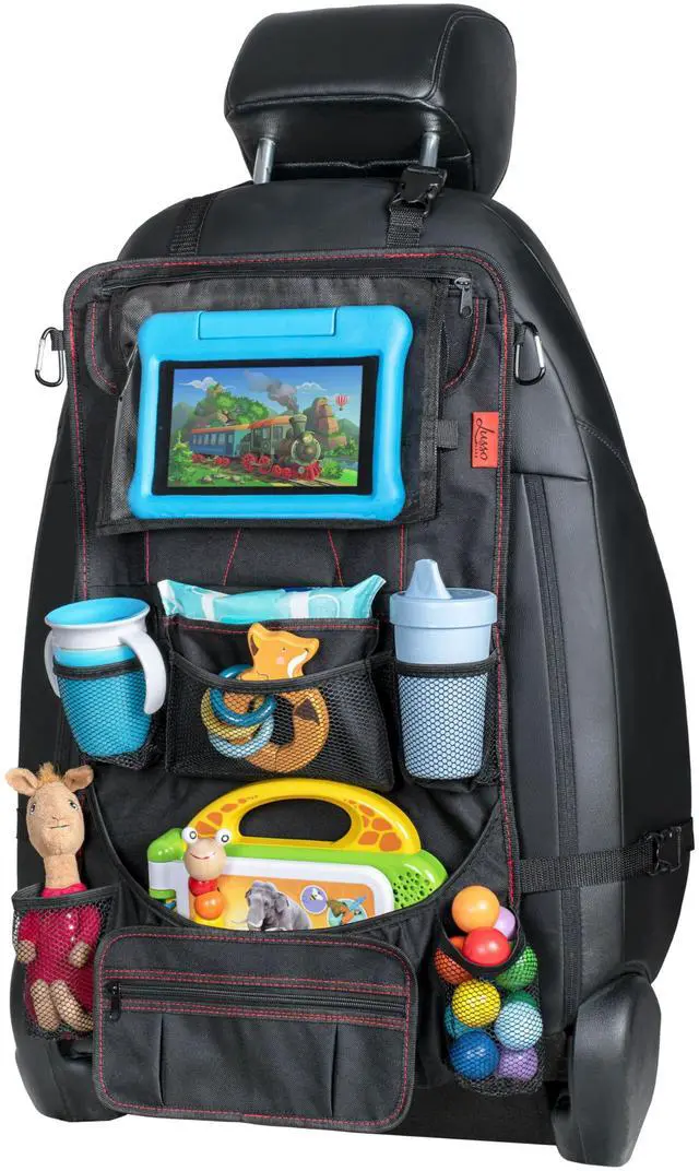 Main image of Heavy Duty Back Seat Car Organizer Extra Large for Powerful Protection, Sag Proof & Reinforced Corners, Protects iPad & Backseat, 12 Versatile Car Seat Organizer Storage Compartments, (Red)