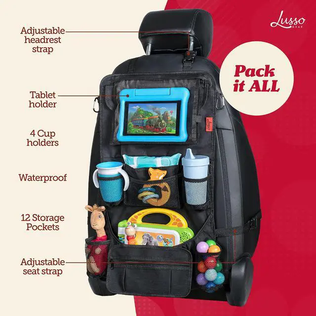 Alt view image 3 of 7 - Heavy Duty Back Seat Car Organizer Extra Large for Powerful Protection, Sag Proof & Reinforced Corners, Protects iPad & Backseat, 12 Versatile Car Seat Organizer Storage Compartments, (Red)