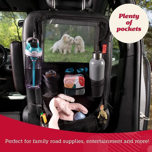 Alt view image 5 of 7 - Heavy Duty Back Seat Car Organizer Extra Large for Powerful Protection, Sag Proof & Reinforced Corners, Protects iPad & Backseat, 12 Versatile Car Seat Organizer Storage Compartments, (Red)