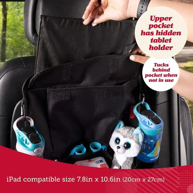 Alt view image 6 of 7 - Heavy Duty Back Seat Car Organizer Extra Large for Powerful Protection, Sag Proof & Reinforced Corners, Protects iPad & Backseat, 12 Versatile Car Seat Organizer Storage Compartments, (Red)