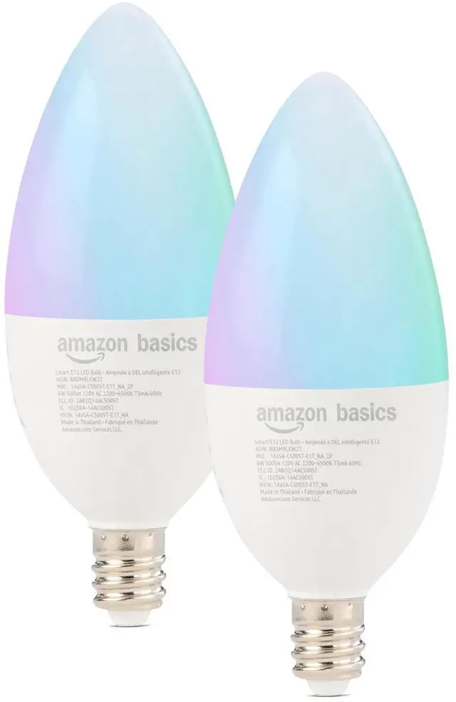Main image of Smart E12 LED Bulb, 6.0 Watts, 2.4 GHz Wi-Fi only, Works with Alexa Only, 2 Pack, Multicolor