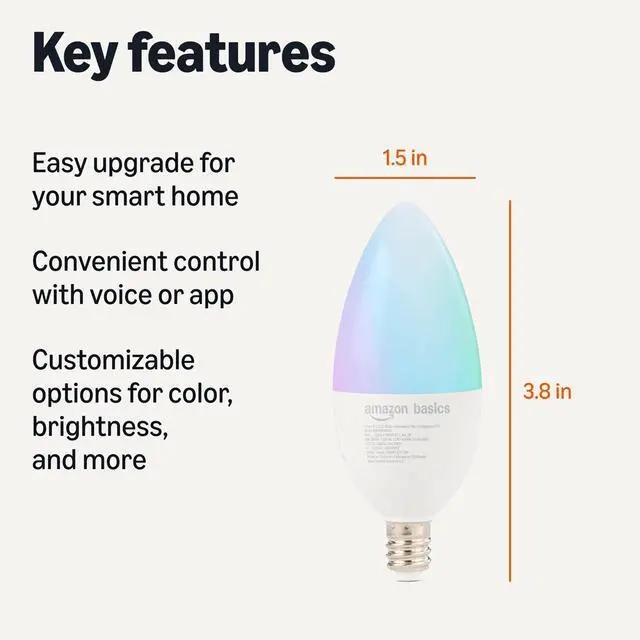 Alt view image 2 of 6 - Smart E12 LED Bulb, 6.0 Watts, 2.4 GHz Wi-Fi only, Works with Alexa Only, 2 Pack, Multicolor