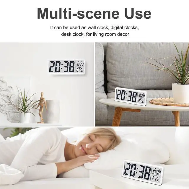 Alt view image 6 of 6 - LCD Digital Wall Clocks Battery Operated, 8.5" Modern Wall Clocks for Living Room Decor, Simple Digital Wall Clock with Temperature/Date/Time - 12/24H, Small Desk Clock for Bedroom Office