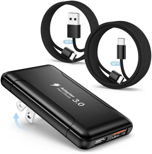 Main image of Slim Flat USB C Wall Charger,50W Ultra Slim Dual Ports USB C Charger Block with Foldable Plug,Fast Portable Power Adapter with Type C Cables for iPhone 17/16/15/14/13/12 Pro Max,iPad,Galaxy,AirPods
