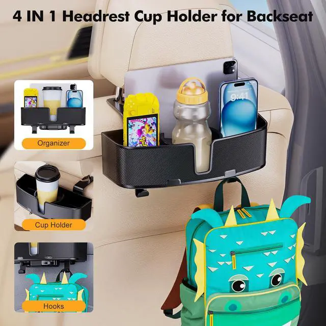 Alt view image 4 of 7 - Car Headrest Cup Holder for Back Seat Organizer for Multi-Hanging Snack Storage Box with Strong Hooks for Kids and Uber Backseat Passengers Share Rid for Travel Accessories