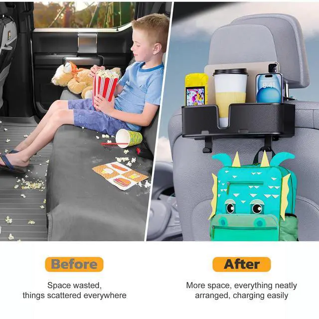 Alt view image 5 of 7 - Car Headrest Cup Holder for Back Seat Organizer for Multi-Hanging Snack Storage Box with Strong Hooks for Kids and Uber Backseat Passengers Share Rid for Travel Accessories