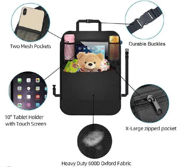 Alt view image 5 of 6 - Premium Backseat Organizer for Kids 2 Pack, Heavy Duty Waterproof and Stain Resistant Kick Mats Back Seat Protector, Durable Backseat Car Organizer with Tablet Holder+Storage Pockets