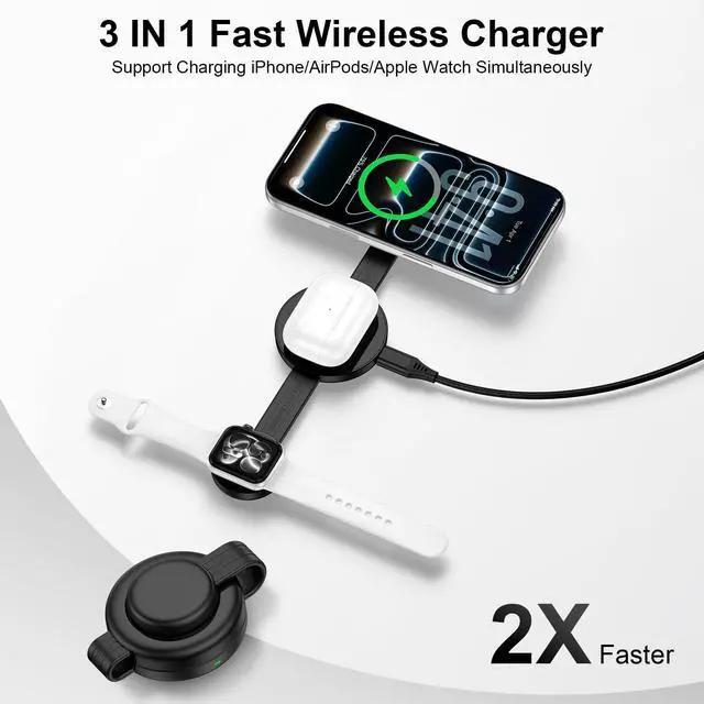Alt view image 2 of 7 - iPhone Wireless Charging Station 3 in 1, Foldable Wireless Charger for Apple