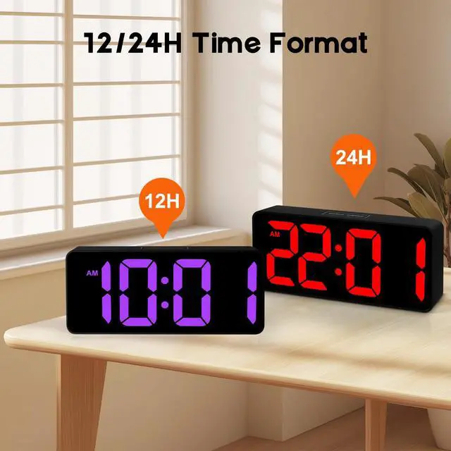 Alt view image 5 of 7 - Small Digital Alarm Clock for Bederoom, Large Big Numbers Display with Brightness Dimmer,Dual Alarm, Snooze,12/24Hr,Adjustable Volume Loud Bedside Alarm Clock for Kids Teens Boys Girls (Black)
