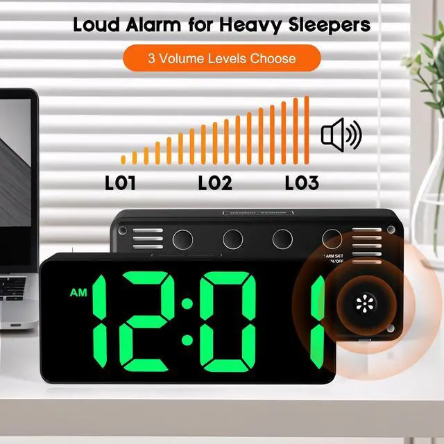 Alt view image 3 of 7 - Small Digital Alarm Clock for Bederoom, Large Big Numbers Display with Brightness Dimmer,Dual Alarm, Snooze,12/24Hr,Adjustable Volume Loud Bedside Alarm Clock for Kids Teens Boys Girls (Black)