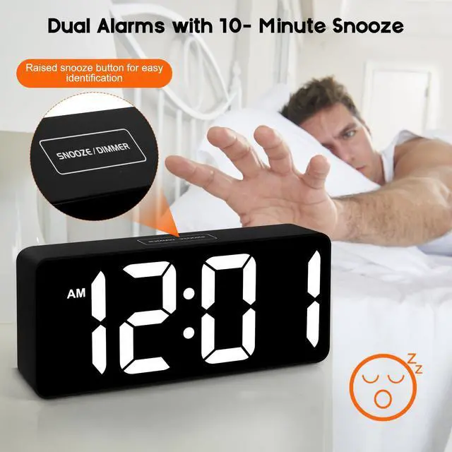 Alt view image 4 of 7 - Small Digital Alarm Clock for Bederoom, Large Big Numbers Display with Brightness Dimmer,Dual Alarm, Snooze,12/24Hr,Adjustable Volume Loud Bedside Alarm Clock for Kids Teens Boys Girls (Black)