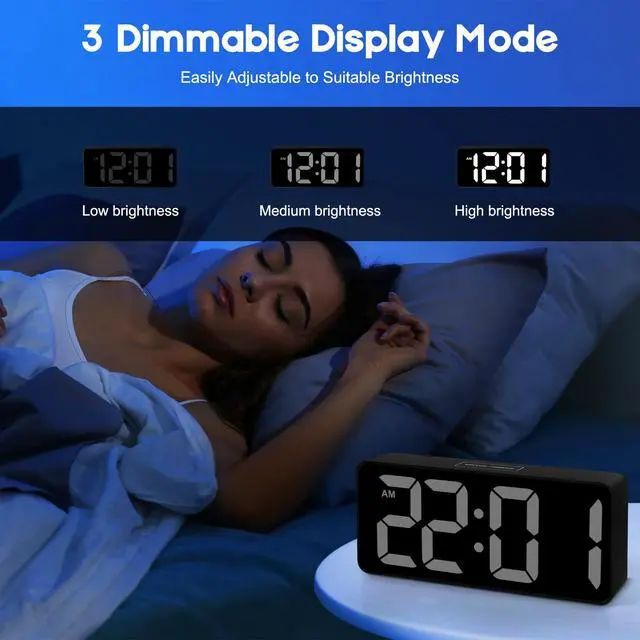Alt view image 6 of 7 - Small Digital Alarm Clock for Bederoom, Large Big Numbers Display with Brightness Dimmer,Dual Alarm, Snooze,12/24Hr,Adjustable Volume Loud Bedside Alarm Clock for Kids Teens Boys Girls (Black)