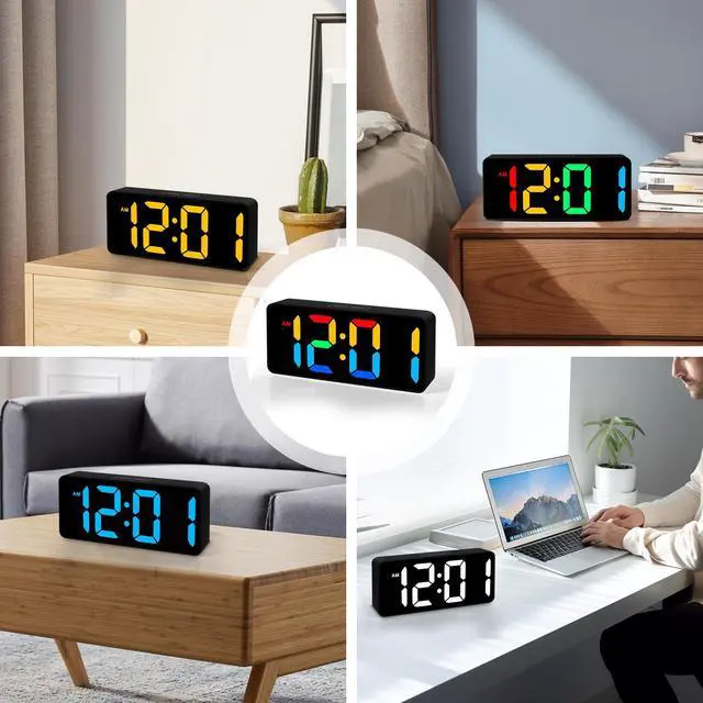 Alt view image 7 of 7 - Small Digital Alarm Clock for Bederoom, Large Big Numbers Display with Brightness Dimmer,Dual Alarm, Snooze,12/24Hr,Adjustable Volume Loud Bedside Alarm Clock for Kids Teens Boys Girls (Black)