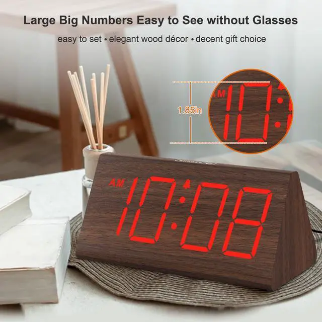 Alt view image 2 of 7 - Wooden Digital Alarm Clock for Bedrooms with Large Numbers