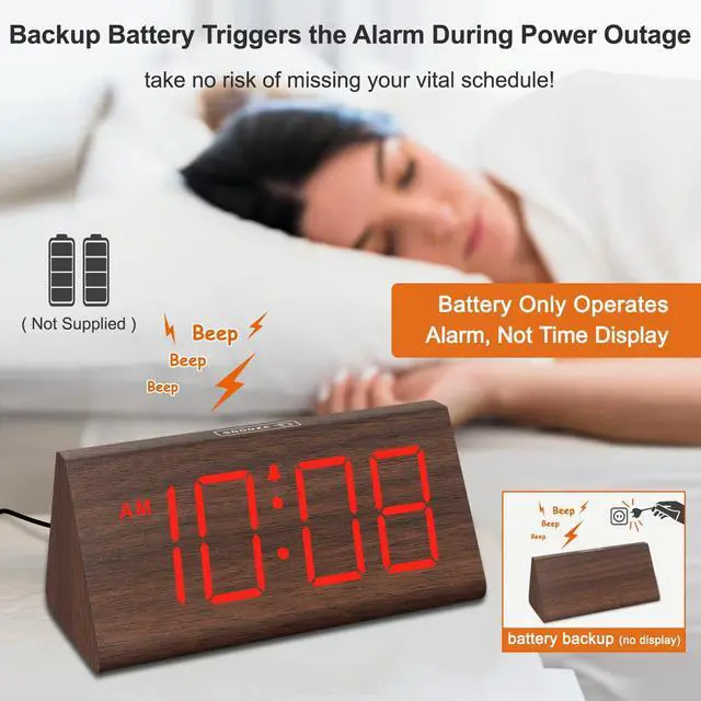 Alt view image 3 of 7 - Wooden Digital Alarm Clock for Bedrooms with Large Numbers