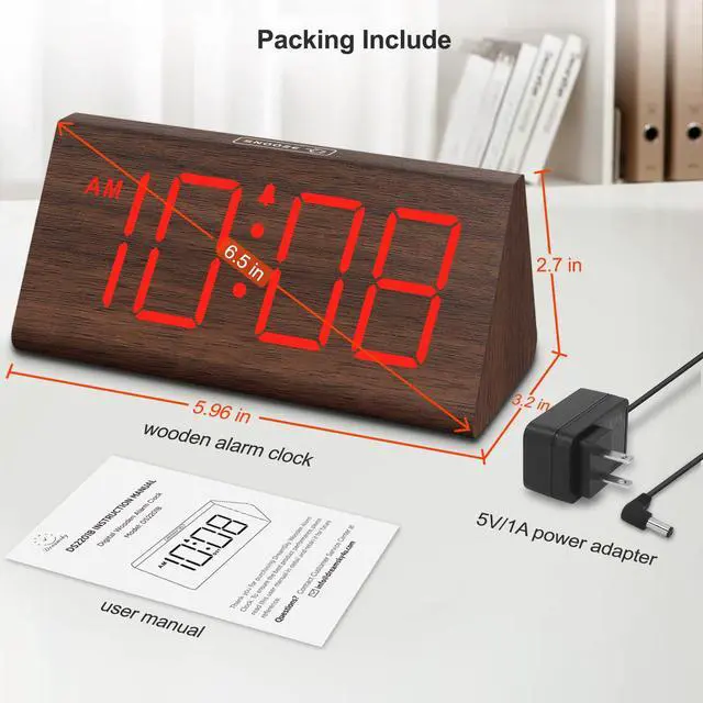 Alt view image 7 of 7 - Wooden Digital Alarm Clock for Bedrooms with Large Numbers