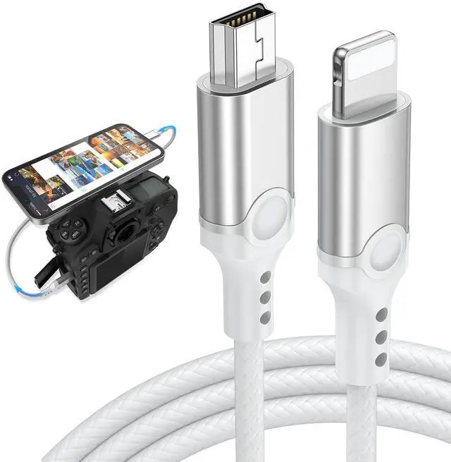 Main image of for Lightning to Mini USB Camera Adapter Cable MFi-Certified for iPhone 14 13 12 11 XR 7 Plus Import Photos Video Mini-B USB DSLR Camera OTG Cable for Canon 100D/Nikon D610, Nylon Braided Cord 3.3ft