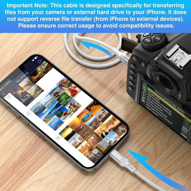 Alt view image 2 of 7 - for Lightning to Mini USB Camera Adapter Cable MFi-Certified for iPhone 14 13 12 11 XR 7 Plus Import Photos Video Mini-B USB DSLR Camera OTG Cable for Canon 100D/Nikon D610, Nylon Braided Cord 3.3ft
