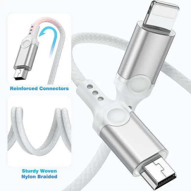 Alt view image 5 of 7 - for Lightning to Mini USB Camera Adapter Cable MFi-Certified for iPhone 14 13 12 11 XR 7 Plus Import Photos Video Mini-B USB DSLR Camera OTG Cable for Canon 100D/Nikon D610, Nylon Braided Cord 3.3ft