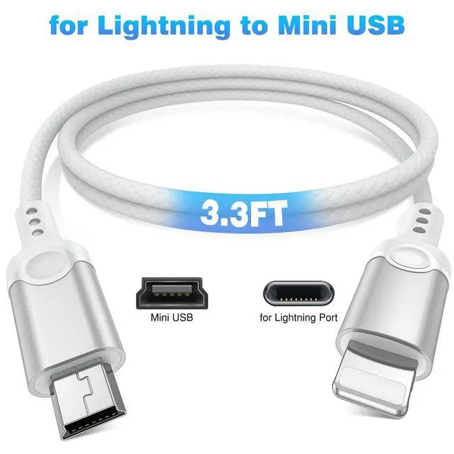 Alt view image 6 of 7 - for Lightning to Mini USB Camera Adapter Cable MFi-Certified for iPhone 14 13 12 11 XR 7 Plus Import Photos Video Mini-B USB DSLR Camera OTG Cable for Canon 100D/Nikon D610, Nylon Braided Cord 3.3ft
