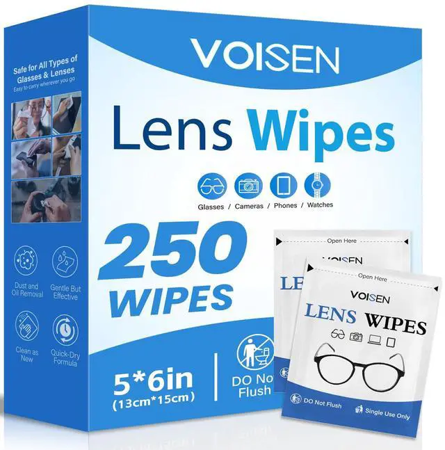 Main image of Lens Wipes for Eyeglasses,250 Pack Eye Glasses Cleaner Wipes,Pre-Moistened Individually Wrapped Lens Wipes,Non-Scratching Non-Streaking,Safe for Eyeglasses, Goggles, Camera Lens, Phone