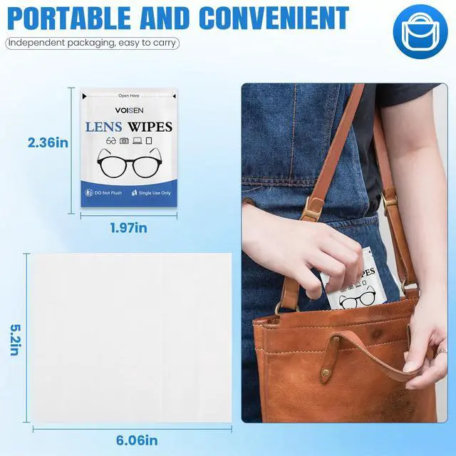 Alt view image 3 of 7 - Lens Wipes for Eyeglasses,250 Pack Eye Glasses Cleaner Wipes,Pre-Moistened Individually Wrapped Lens Wipes,Non-Scratching Non-Streaking,Safe for Eyeglasses, Goggles, Camera Lens, Phone