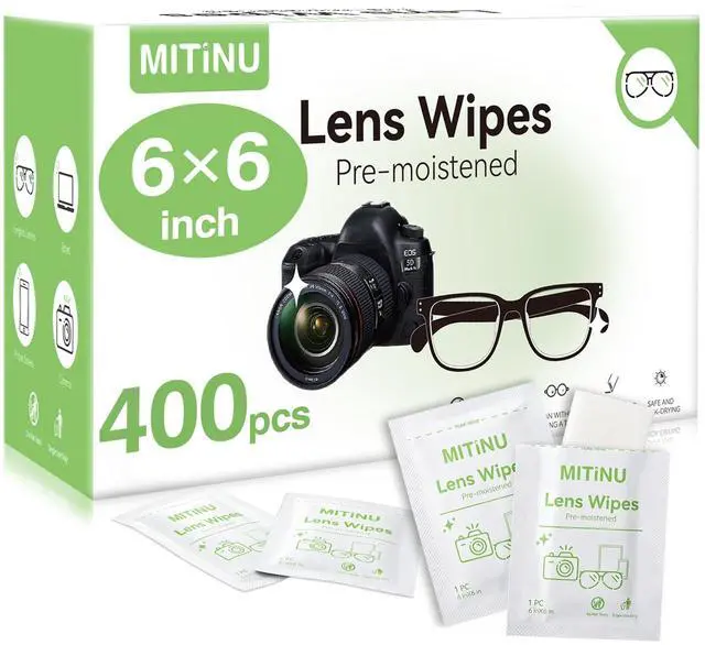 Main image of 400 Count 6x6 inch Lens Wipes for Eyeglasses, Cleaner Wipes Pre-Moistened Individually Wrapped, Scratch-Free & Streak-Free for Camera Lens, Sunglasses, Gaming Glasses, VR Goggles, Phone Screens