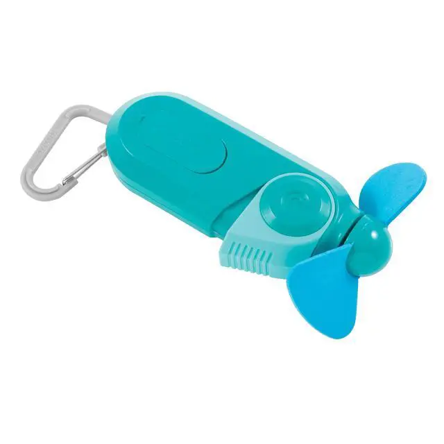 Alt view image 2 of 7 - Keychain Sport Misting Fan - Pocket Size Battery Powered Portable Handheld Fan With Carabiner Clip and Mister 2 Pack (Teal)