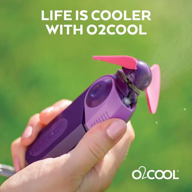 Alt view image 7 of 7 - Keychain Sport Misting Fan - Pocket Size Battery Powered Portable Handheld Fan With Carabiner Clip and Mister 2 Pack (Teal)