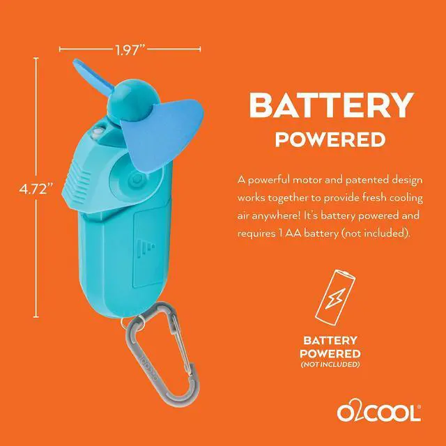 Alt view image 6 of 7 - Keychain Sport Misting Fan - Pocket Size Battery Powered Portable Handheld Fan With Carabiner Clip and Mister 2 Pack (Teal)