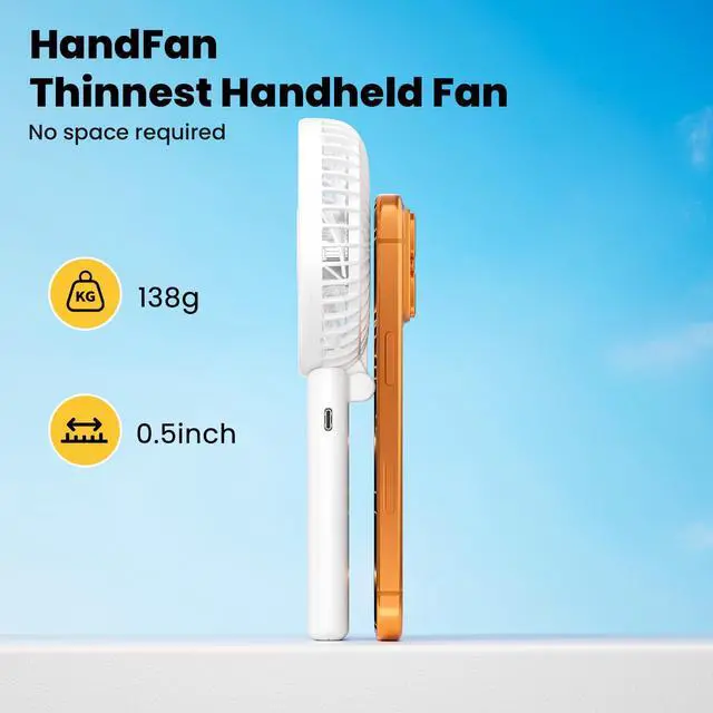 Alt view image 2 of 7 - Ultra- & Lightweight Handheld Fan (0.5in,0.3lb), 5 Speeds Portable Hand Held Fan USB Rechargeable 180° Foldable, Quiet Summer Essentials with Lanyard for Travel/Concerts/Lash (Pink)