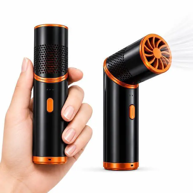 Main image of Handheld Mini Fan, SD01 USB-C Rechargeable Portable Fan, 4900mAh 3-Speed Personal Fan with Lanyard, Storage Bag, Strong Airflow, Pocket Travel Fan for Office, Camping, Black Orange